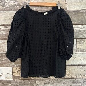 Black Eyelet lined blouse- Large-